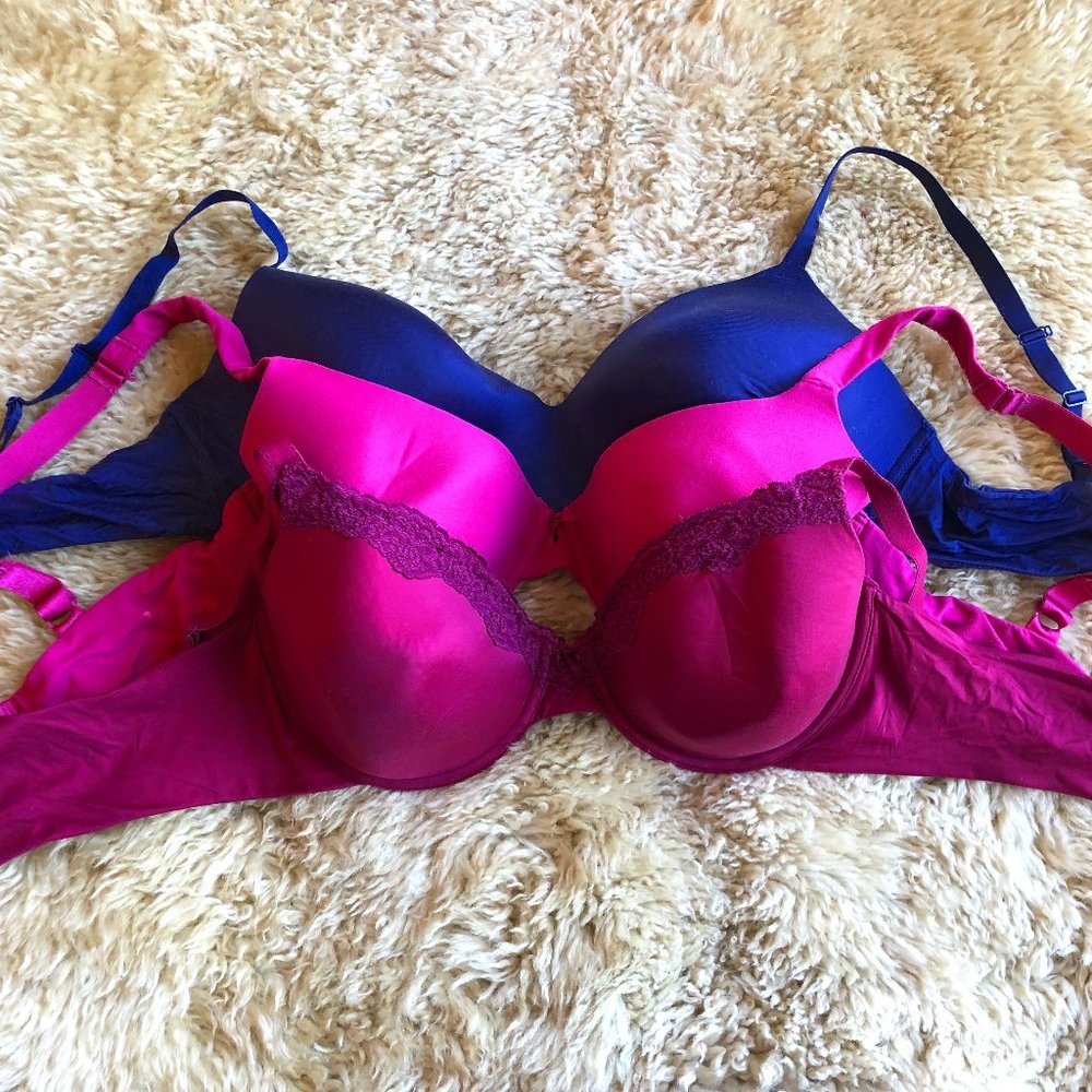Cotton T-Shirt Bra Bundle 38D Jewel Tones - Maidenform etc.